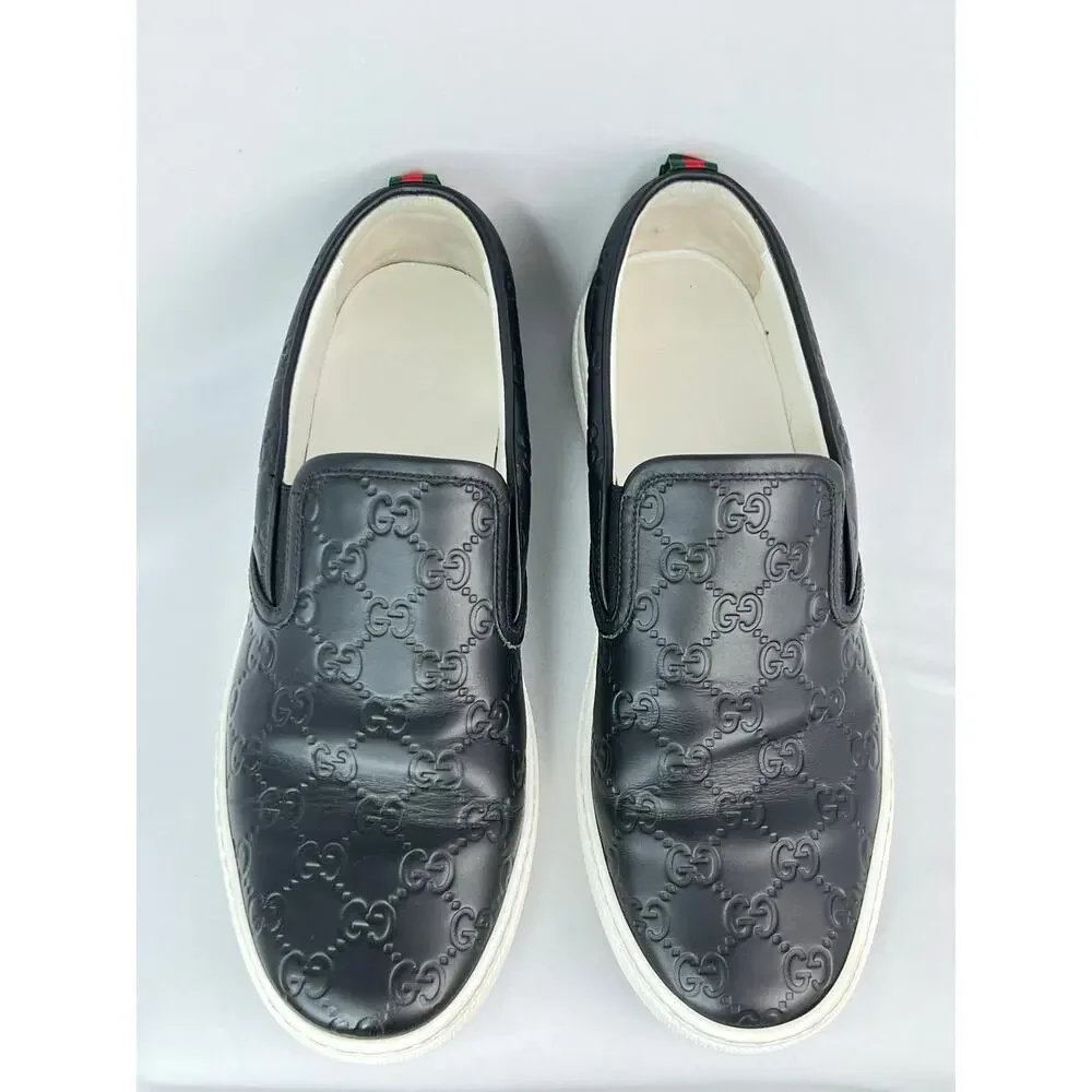 Authentic Gucci Dublin Men's Black Quilted GG Leather Slip-On Sneakers